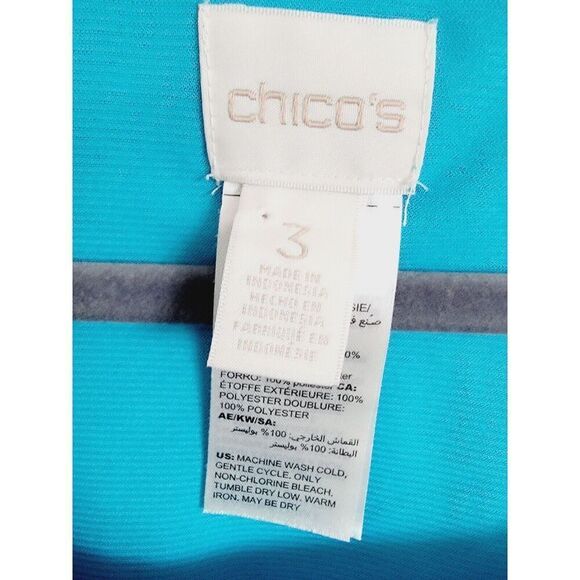 Chico's‎ 3 Handkerchief Top Blue Pink Round Neck Size XL Gathered Hemline SS - Picture 7 of 8